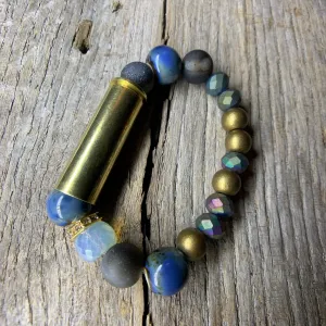 Vintage Brass Bullet Casing & Agate & Stone Beaded Bracelet