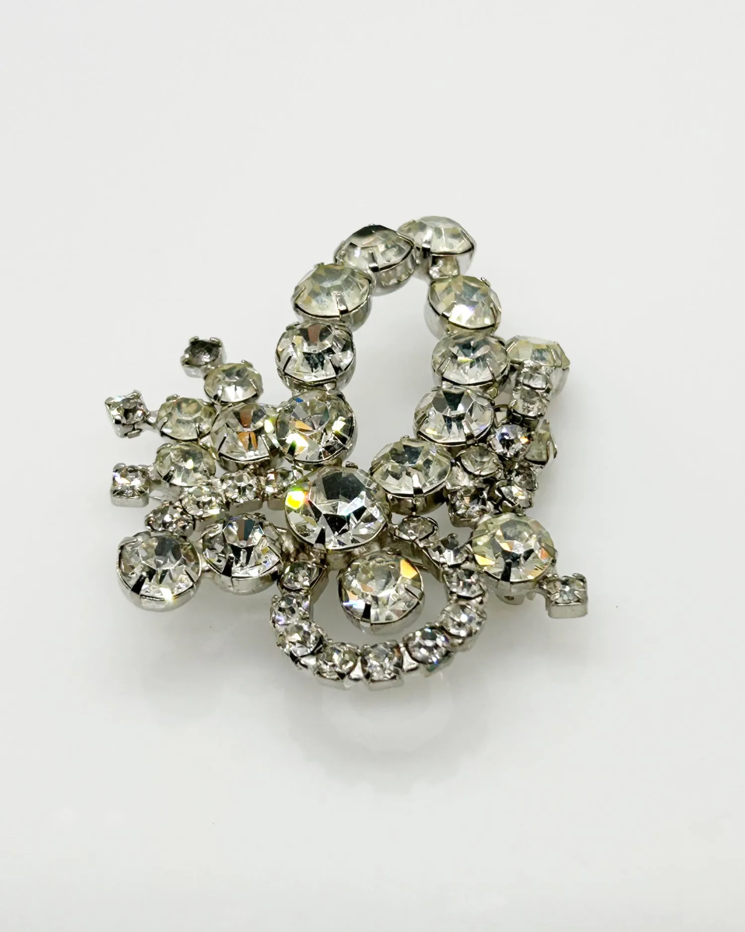 Vintage Bright White Abstract Rhinestone Brooch