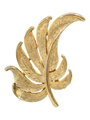 Vintage Brooch w Ear Clips 1950s Gold Tone Leaf