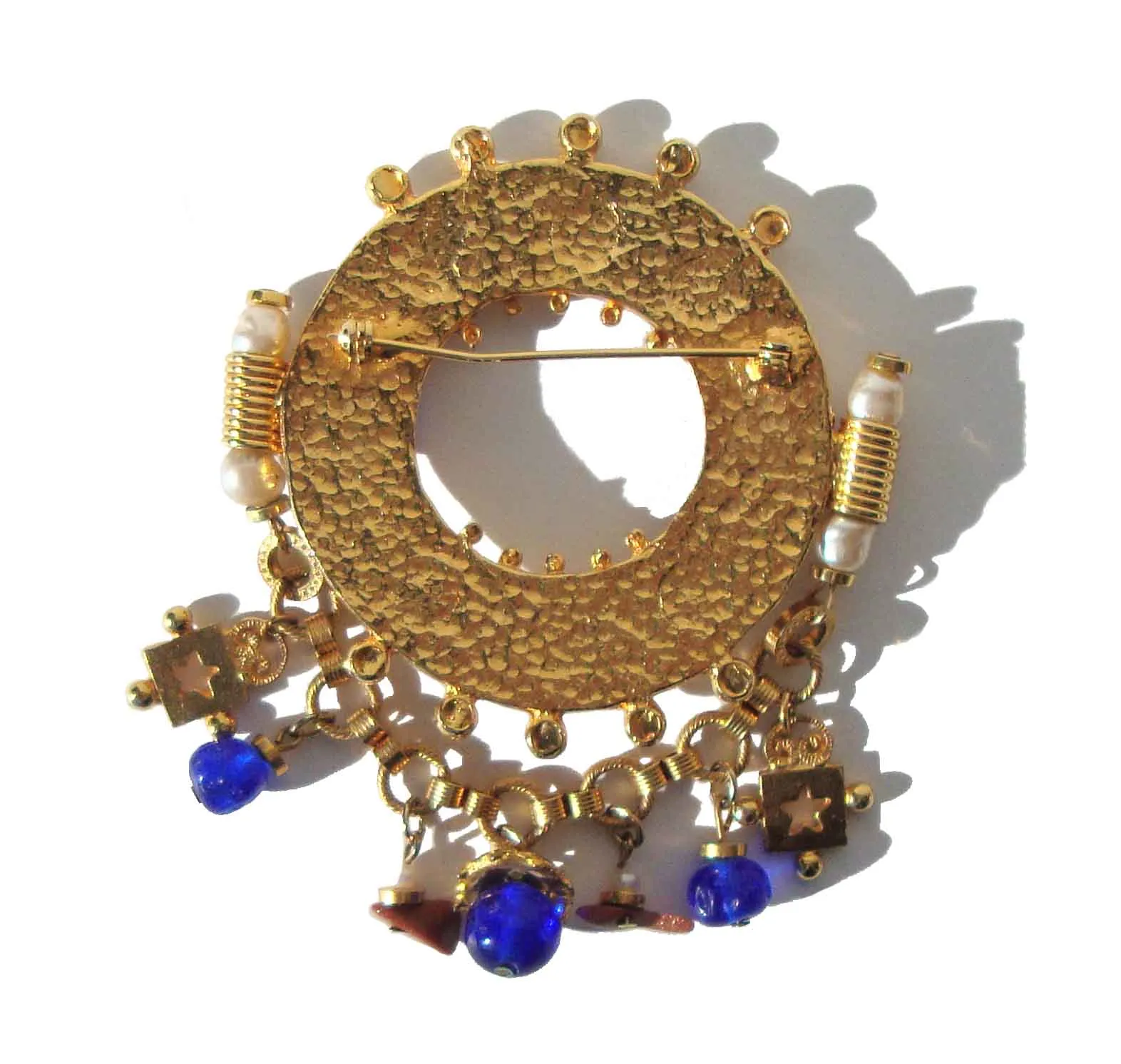 Vintage Etruscan Revival Brooch Gems & Pearls Chatelaine