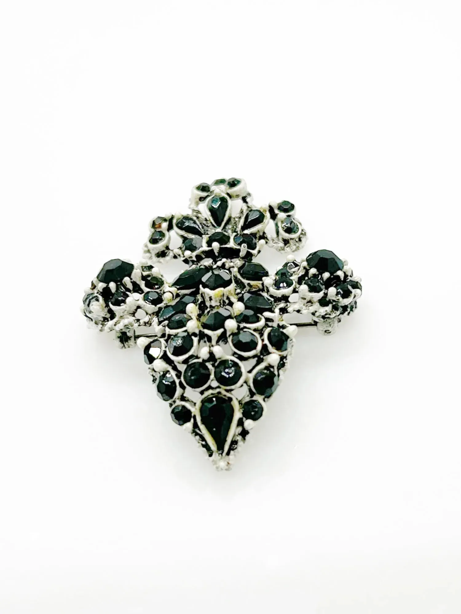 Vintage Florenza Black Stone Fleur de Lis Brooch