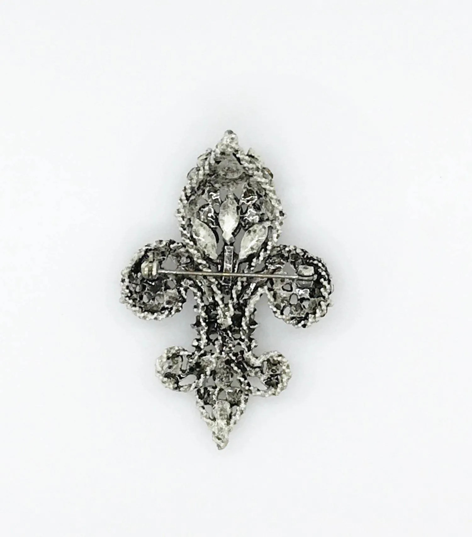 Vintage Florenza Black Stone Fleur de Lis Brooch