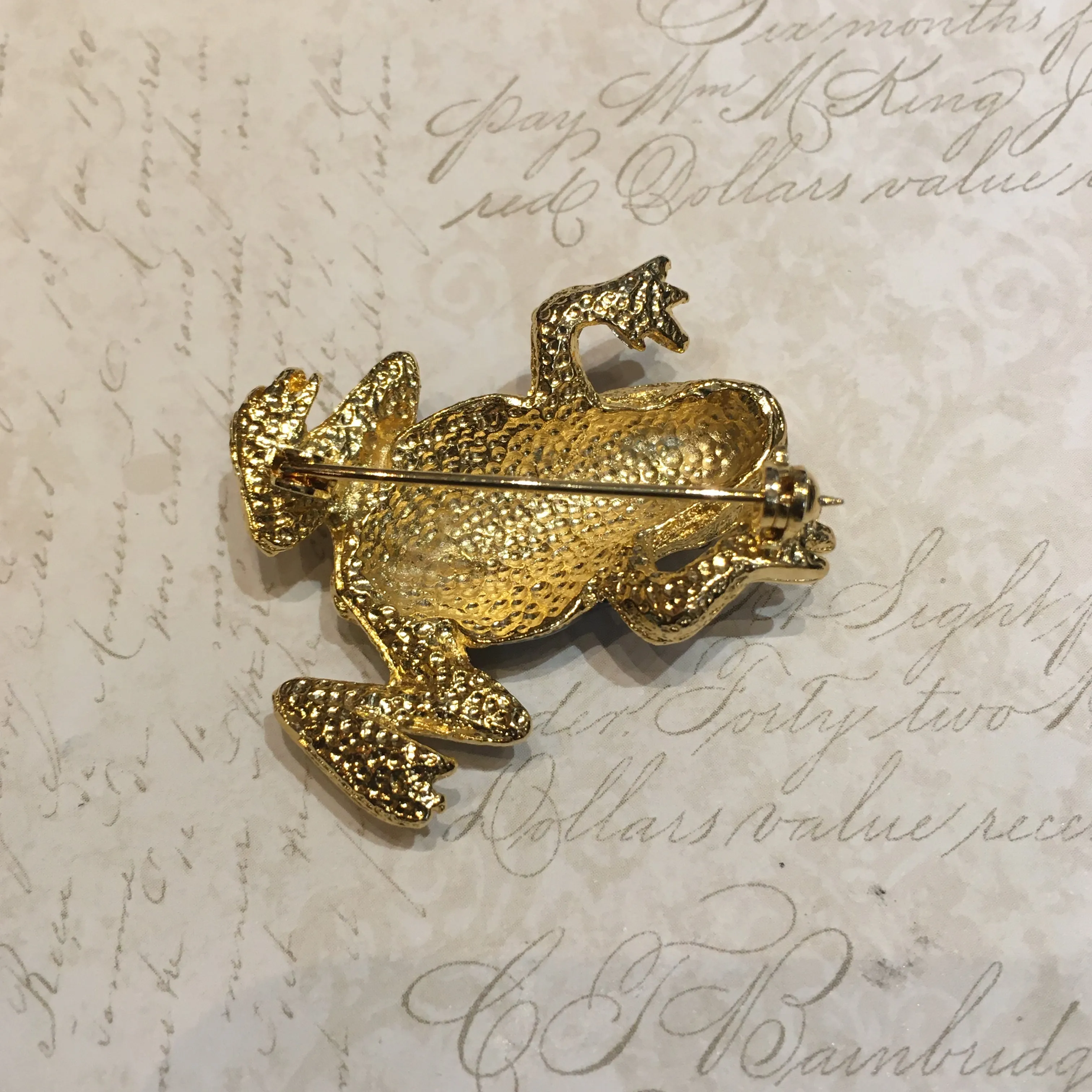 Vintage Frog Brooch Green Blue Enamel Gold