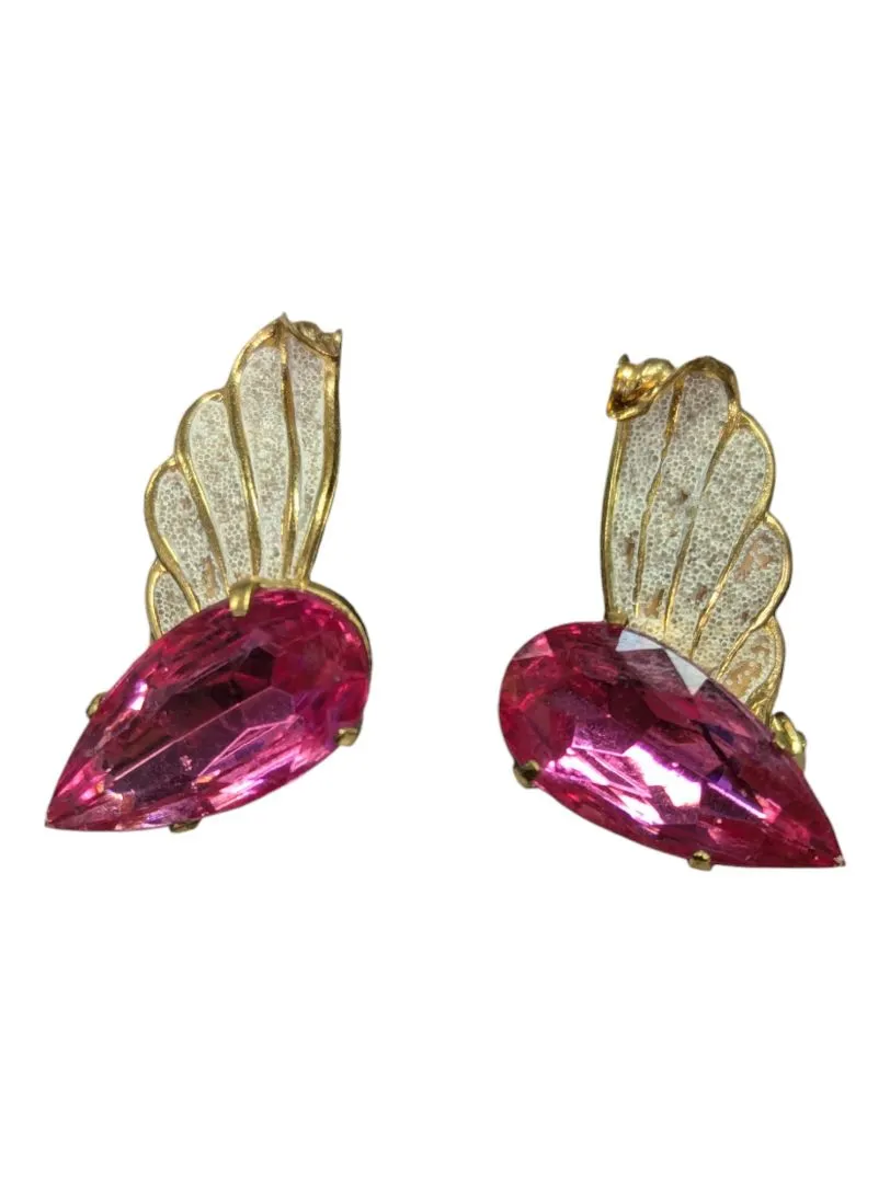 Vintage Pink Rhinestone Brooch & Ear Clips