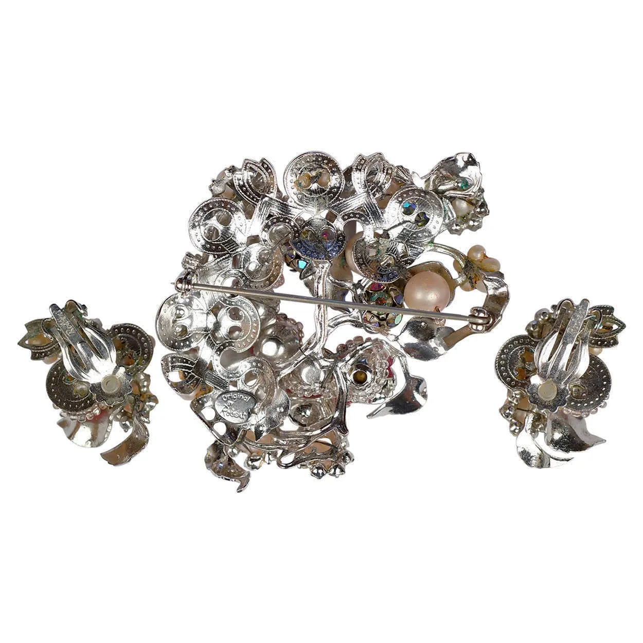 Vintage Rhinestone Brooch and Earrings Demi Parure - Original by Robert