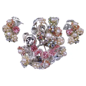 Vintage Rhinestone Brooch and Earrings Demi Parure - Original by Robert