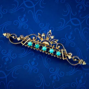 Vintage Turquoise Brooch 14ct Gold