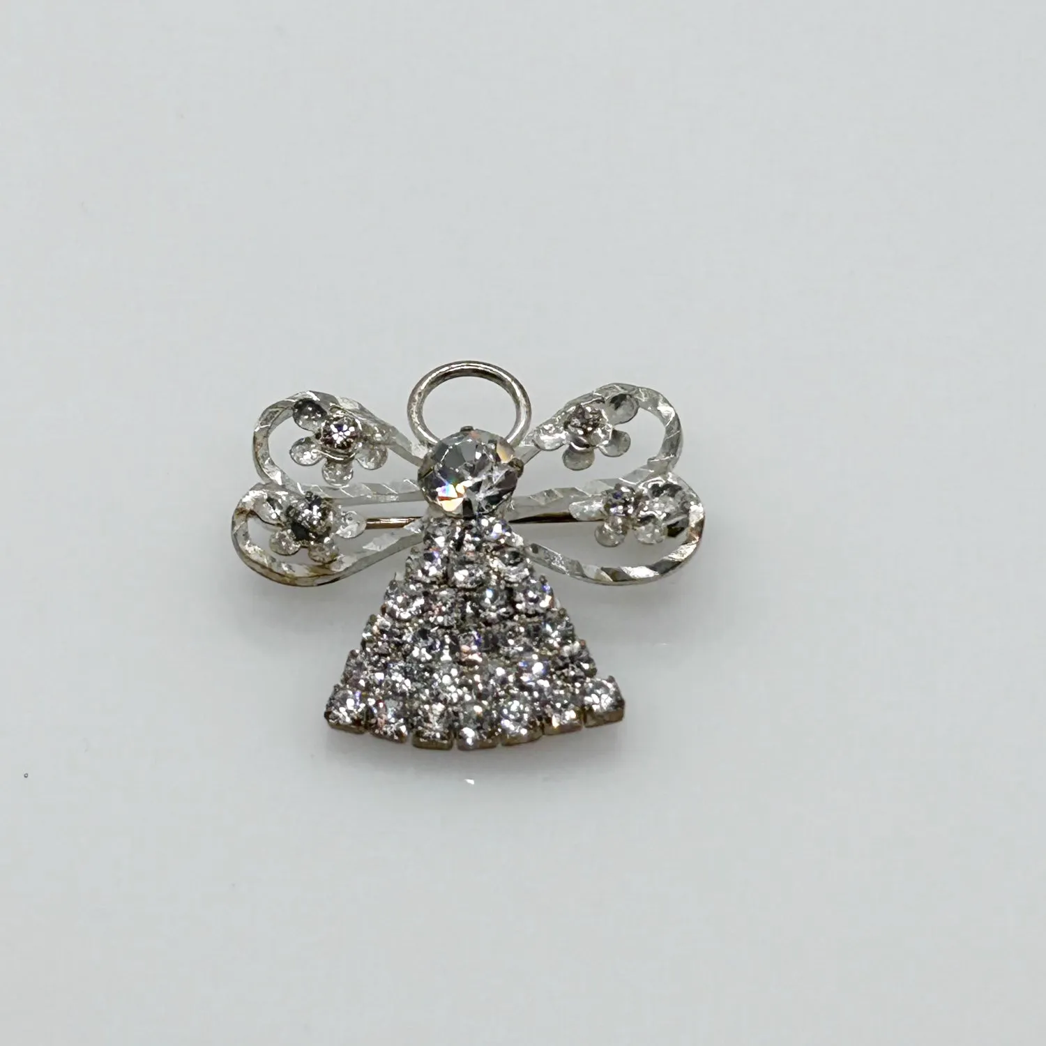 Vintage White Rhinestone Angel Brooch