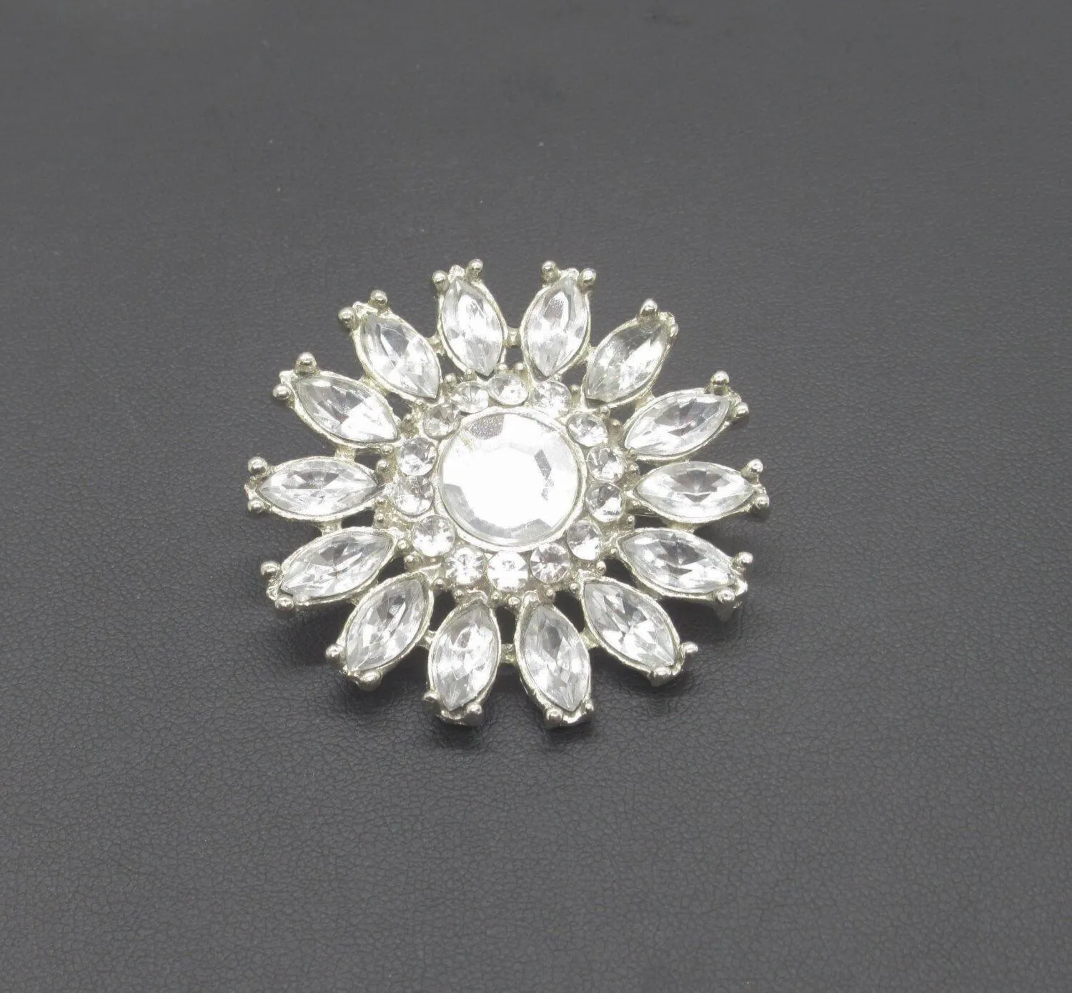 Vintage White Rhinestone Flower Brooch