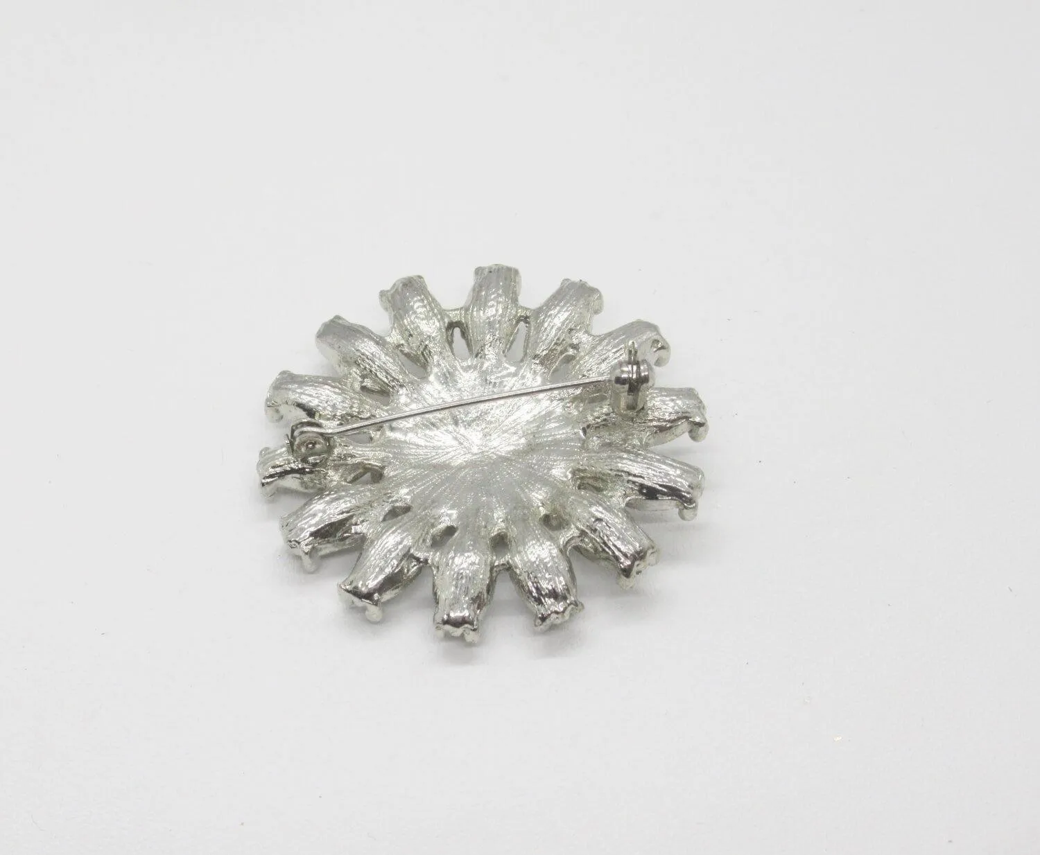 Vintage White Rhinestone Flower Brooch