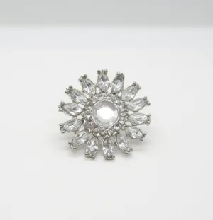 Vintage White Rhinestone Flower Brooch