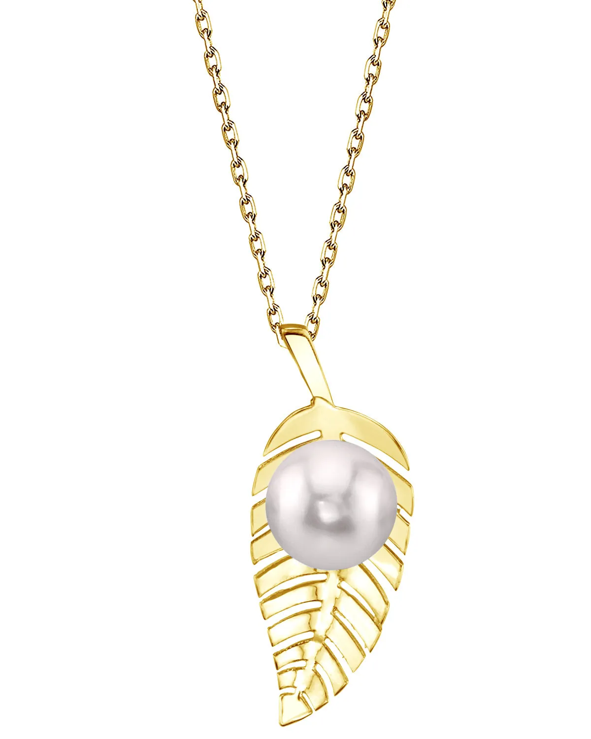 White Japanese Akoya Pearl Bahia Pendant, 14K Gold