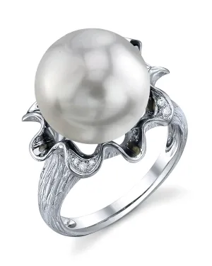 White South Sea Pearl & Diamond Flare Cocktail Ring