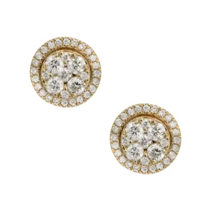 Women's Round Frame Cluster Diamond Stud Earrings 1.03ct 14K Yellow Gold