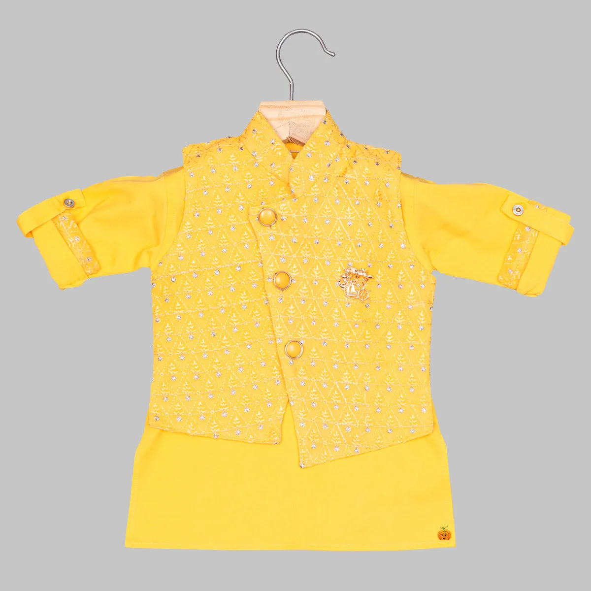 Yellow Embroidered Boys Kurta Pajama