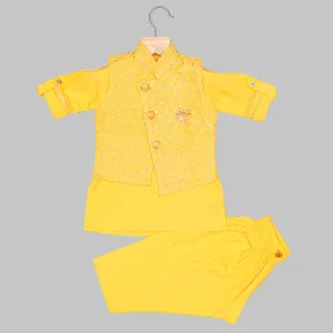 Yellow Embroidered Boys Kurta Pajama