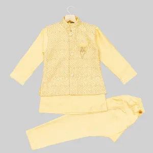 Yellow Kurta Pajama for Boys with Nehru Jacket