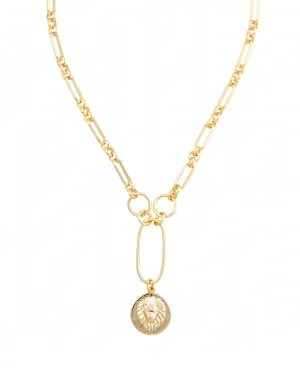 Zoe Lion Medallion Lariat, Gold