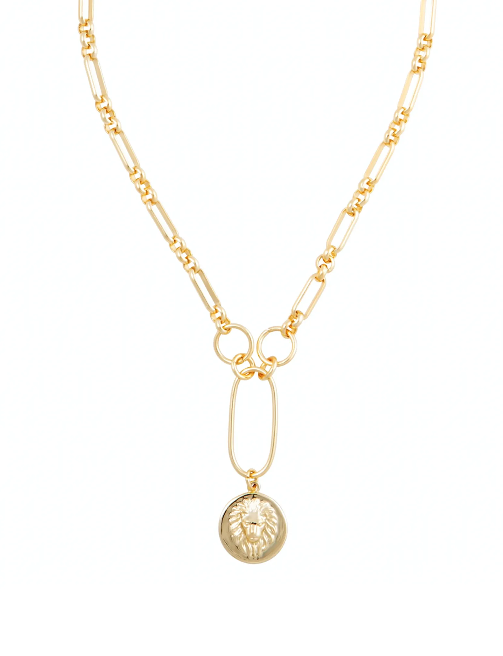 Zoe Lion Medallion Lariat, Gold